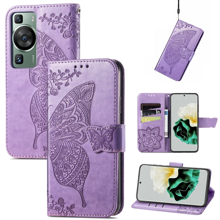 Butterfly Love Flower Embossed Leather Phone Case, For Huawei P60, For Huawei P60 Pro