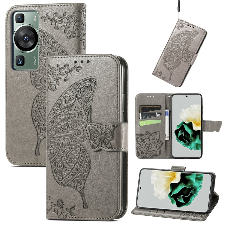 Butterfly Love Flower Embossed Leather Phone Case, For Huawei P60, For Huawei P60 Pro