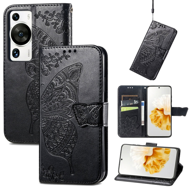 Butterfly Love Flower Embossed Leather Phone Case, For Huawei P60, For Huawei P60 Pro