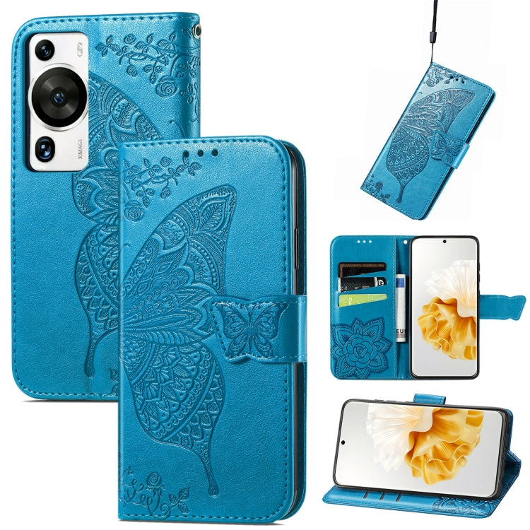 Butterfly Love Flower Embossed Leather Phone Case, For Huawei P60, For Huawei P60 Pro