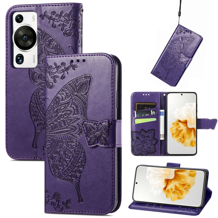 Butterfly Love Flower Embossed Leather Phone Case, For Huawei P60, For Huawei P60 Pro