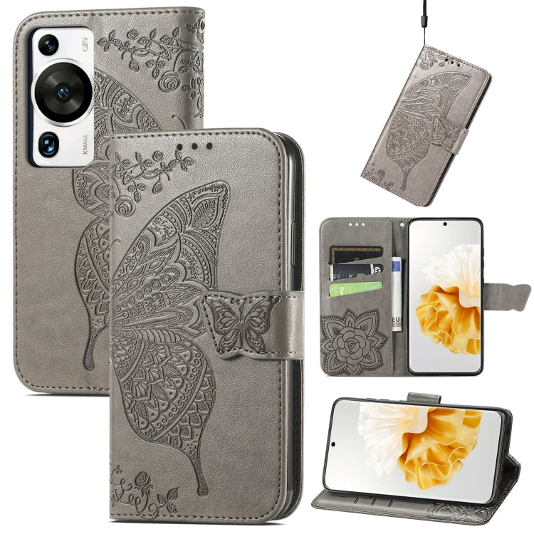 Butterfly Love Flower Embossed Leather Phone Case, For Huawei P60, For Huawei P60 Pro