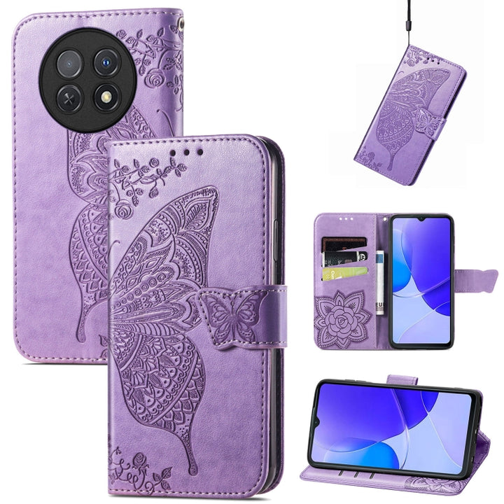 Butterfly Love Flower Embossed Leather Phone Case, For Huawei Nova Y91, For Huawei Enjoy 60X, For Huawei Nova 11 Pro, For Huawei Nova 11