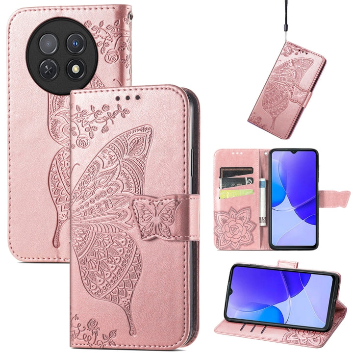 Butterfly Love Flower Embossed Leather Phone Case, For Huawei Nova Y91, For Huawei Enjoy 60X, For Huawei Nova 11 Pro, For Huawei Nova 11