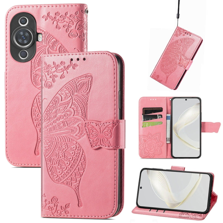 Butterfly Love Flower Embossed Leather Phone Case, For Huawei Nova Y91, For Huawei Enjoy 60X, For Huawei Nova 11 Pro, For Huawei Nova 11