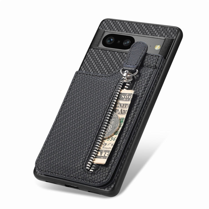 Carbon Fiber Vertical Flip Zipper Phone Case, For Google Pixel 7, For Google Pixel 7A