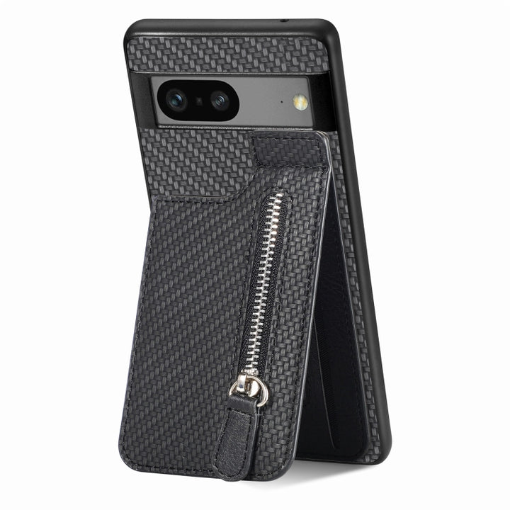 Carbon Fiber Vertical Flip Zipper Phone Case, For Google Pixel 7, For Google Pixel 7A