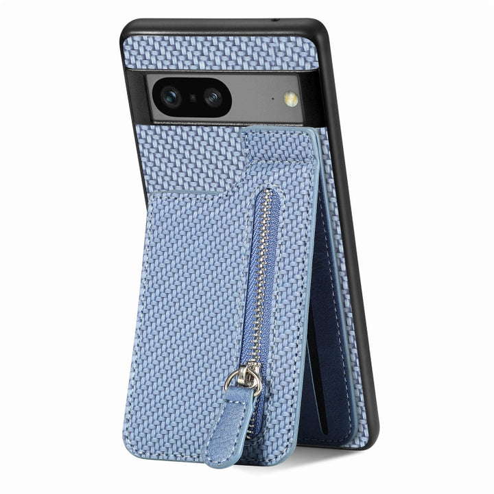 Carbon Fiber Vertical Flip Zipper Phone Case, For Google Pixel 7, For Google Pixel 7A