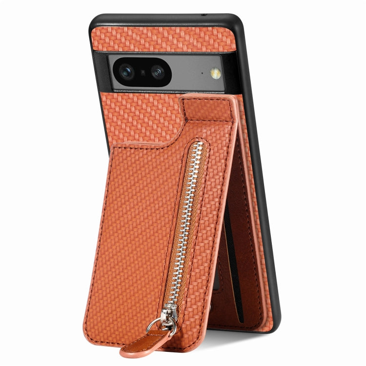 Carbon Fiber Vertical Flip Zipper Phone Case, For Google Pixel 7, For Google Pixel 7A