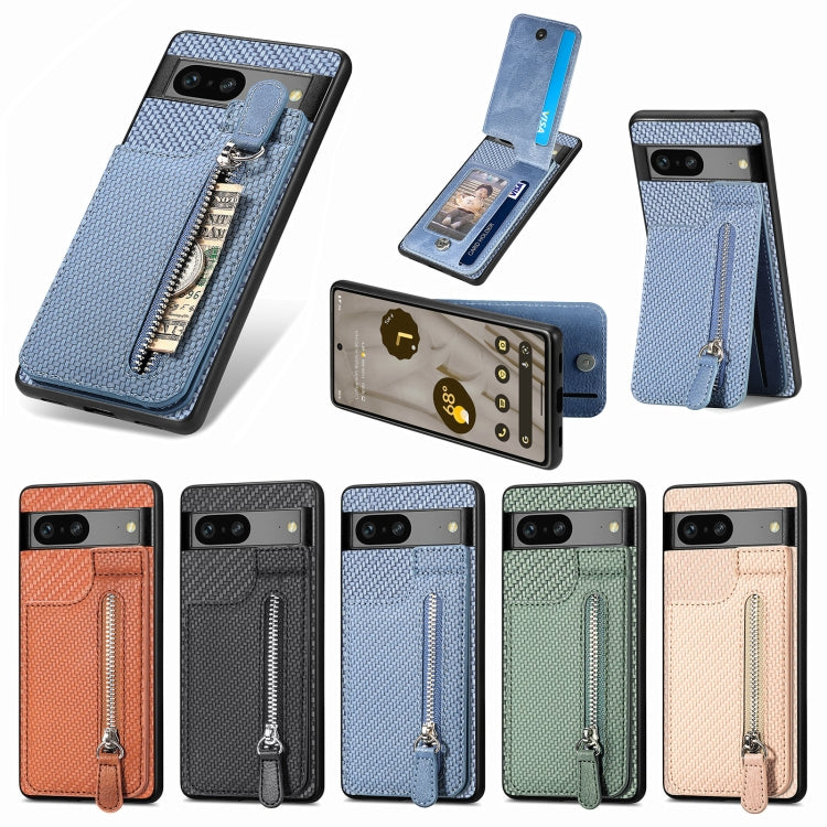 Carbon Fiber Vertical Flip Zipper Phone Case, For Google Pixel 7, For Google Pixel 7A