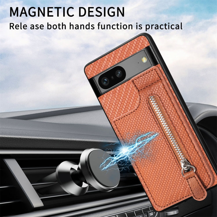 Carbon Fiber Vertical Flip Zipper Phone Case, For Google Pixel 7, For Google Pixel 7A