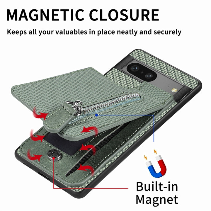 Carbon Fiber Vertical Flip Zipper Phone Case, For Google Pixel 7, For Google Pixel 7A