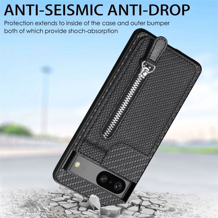 Carbon Fiber Vertical Flip Zipper Phone Case, For Google Pixel 7, For Google Pixel 7A