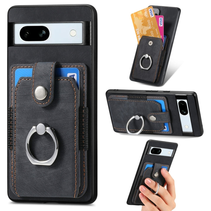 Retro Skin-feel Ring Card Wallet Phone Case, For Google Pixel 9a, For Google Pixel 7a