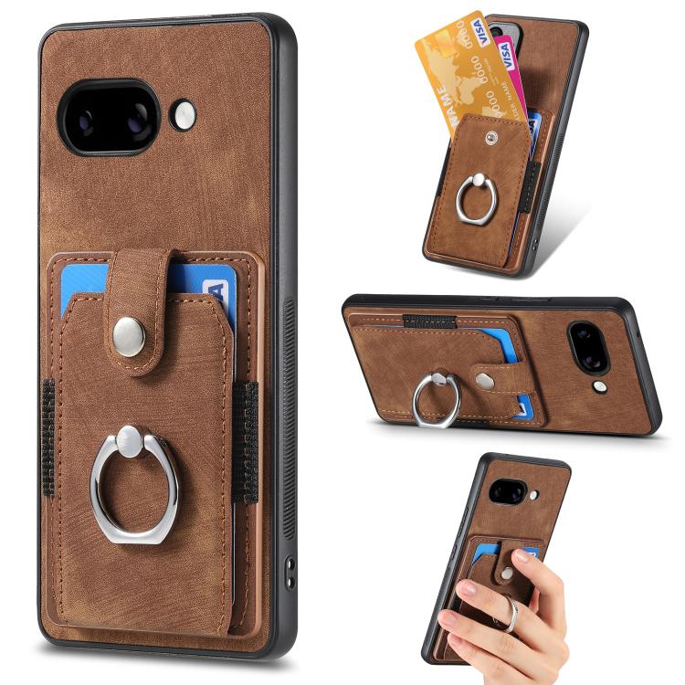 Retro Skin-feel Ring Card Wallet Phone Case, For Google Pixel 9a, For Google Pixel 7a