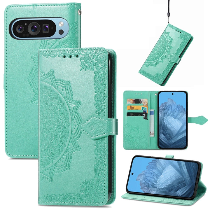 Mandala Flower Embossed Leather Phone Case, For Google Pixel 9, For Google Pixel 8 Pro, For Google Pixel 8