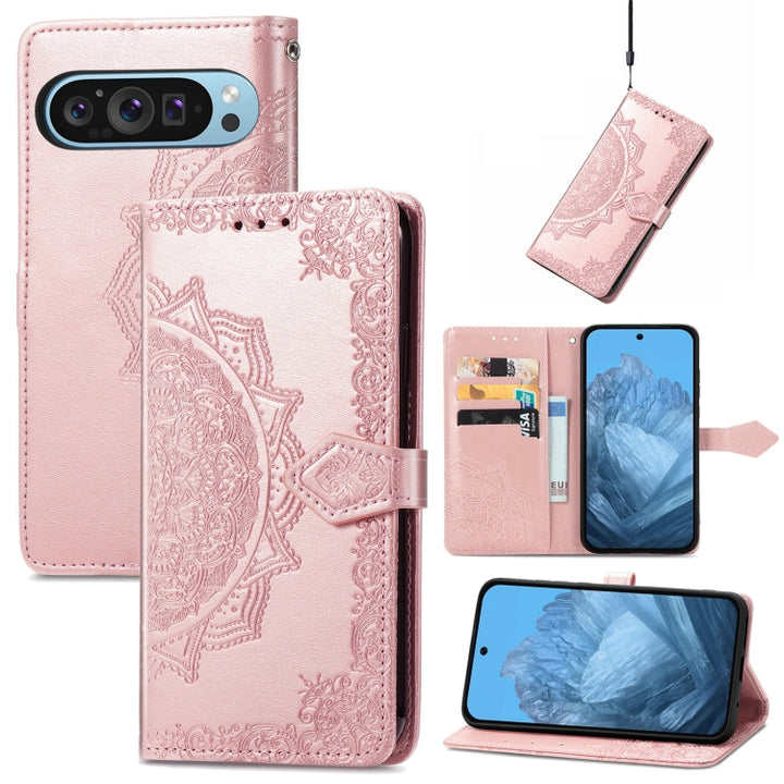 Mandala Flower Embossed Leather Phone Case, For Google Pixel 9, For Google Pixel 8 Pro, For Google Pixel 8