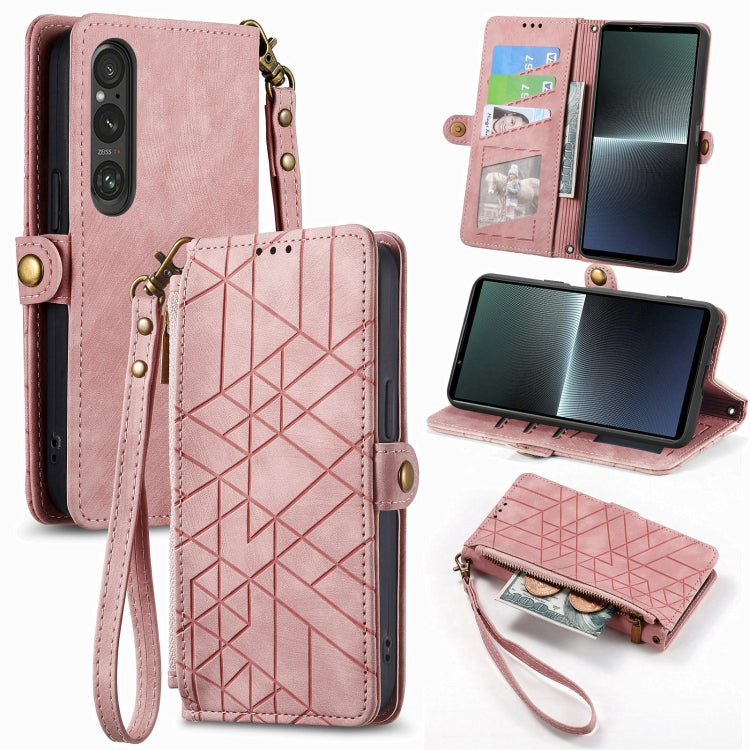 Geometric Zipper Wallet Side Buckle Leather Phone Case, For Sony Xperia 10 VI, For Sony Xperia 1 VI, For Sony Xperia 5 VI, For Sony Xperia 5 V, For Sony Xperia 1 V