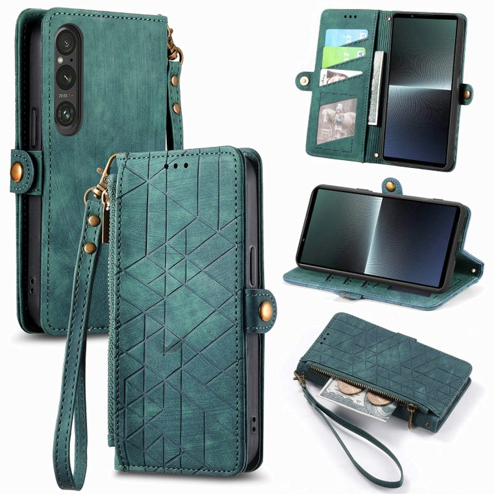 Geometric Zipper Wallet Side Buckle Leather Phone Case, For Sony Xperia 10 VI, For Sony Xperia 1 VI, For Sony Xperia 5 VI, For Sony Xperia 5 V, For Sony Xperia 1 V