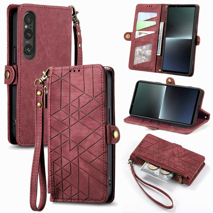 Geometric Zipper Wallet Side Buckle Leather Phone Case, For Sony Xperia 10 VI, For Sony Xperia 1 VI, For Sony Xperia 5 VI, For Sony Xperia 5 V, For Sony Xperia 1 V