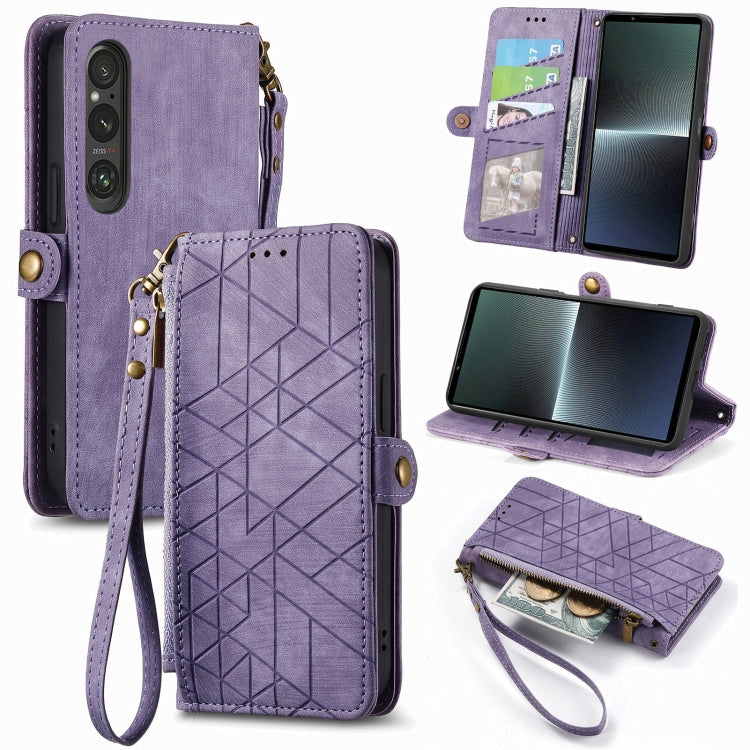 Geometric Zipper Wallet Side Buckle Leather Phone Case, For Sony Xperia 10 VI, For Sony Xperia 1 VI, For Sony Xperia 5 VI, For Sony Xperia 5 V, For Sony Xperia 1 V