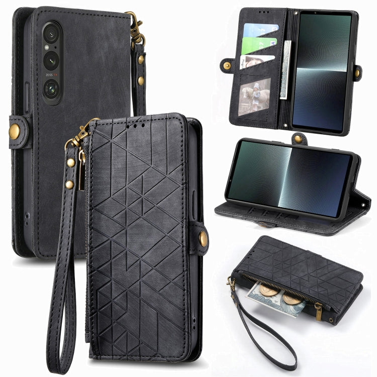 Geometric Zipper Wallet Side Buckle Leather Phone Case, For Sony Xperia 10 VI, For Sony Xperia 1 VI, For Sony Xperia 5 VI, For Sony Xperia 5 V, For Sony Xperia 1 V