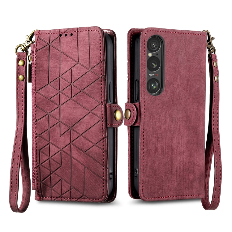 Geometric Zipper Wallet Side Buckle Leather Phone Case, For Sony Xperia 10 VI, For Sony Xperia 1 VI, For Sony Xperia 5 VI, For Sony Xperia 5 V, For Sony Xperia 1 V