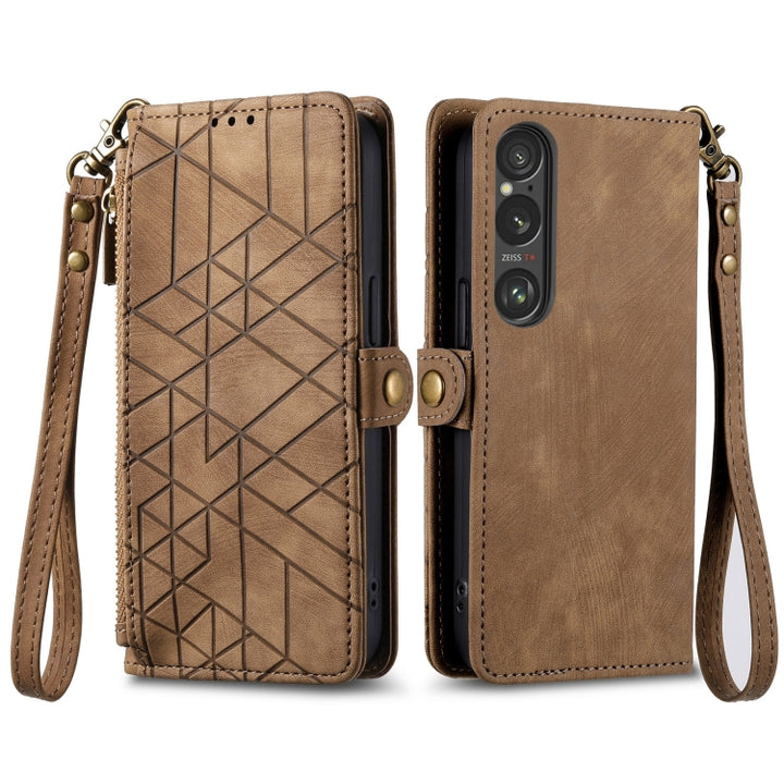 Geometric Zipper Wallet Side Buckle Leather Phone Case, For Sony Xperia 10 VI, For Sony Xperia 1 VI, For Sony Xperia 5 VI, For Sony Xperia 5 V, For Sony Xperia 1 V