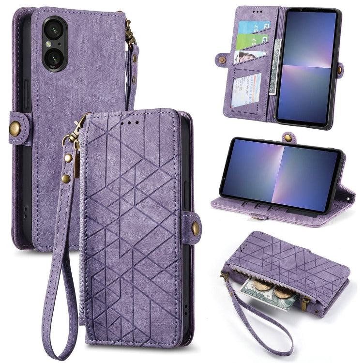 Geometric Zipper Wallet Side Buckle Leather Phone Case, For Sony Xperia 10 VI, For Sony Xperia 1 VI, For Sony Xperia 5 VI, For Sony Xperia 5 V, For Sony Xperia 1 V