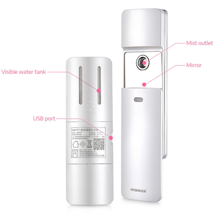 K-SKIN KD777 Nano Cool Facial Sprayer Handheld Portable Skincare Humidifier Skin Care, White, Red