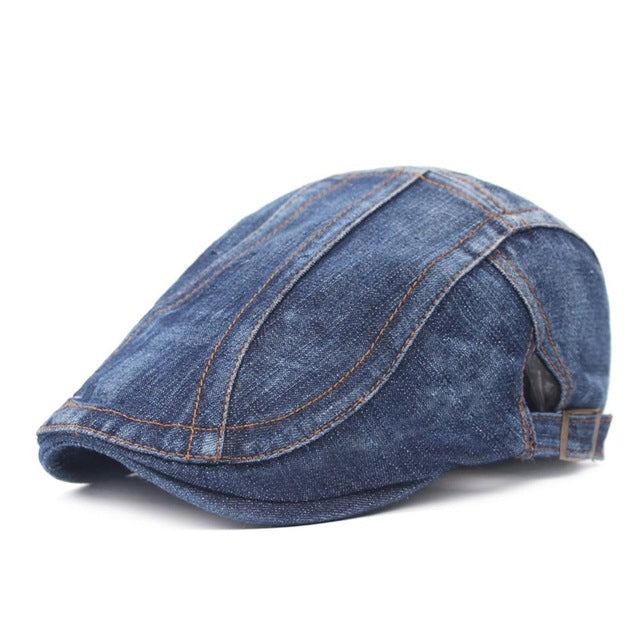 Men / Women Stitching Washed Denim Beret, Adjustable