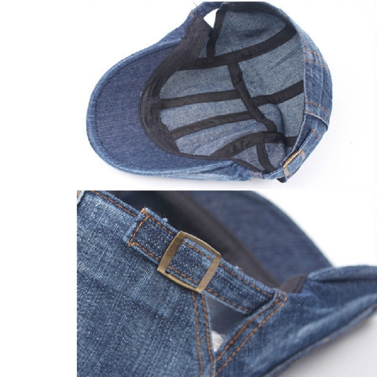 Men / Women Stitching Washed Denim Beret, Adjustable