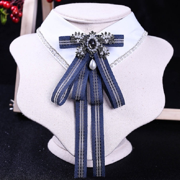 Women Bow-knot Long Bow Tie College Style Stripe Shirt Bow Tie