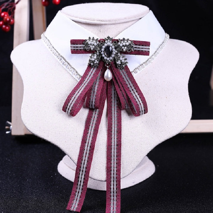 Women Bow-knot Long Bow Tie College Style Stripe Shirt Bow Tie