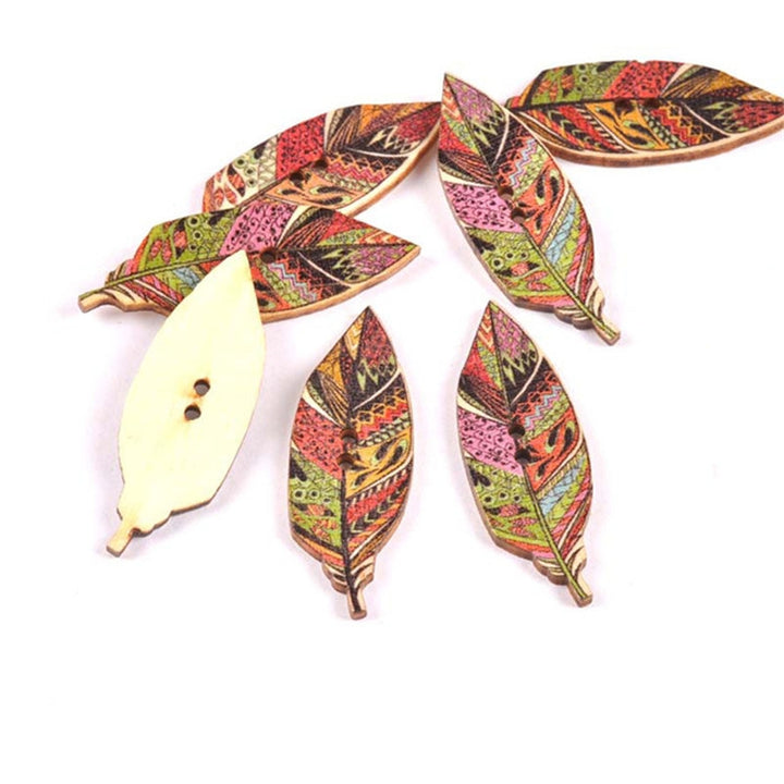 50 PCS Leaf Print Wooden Button Clothing Button