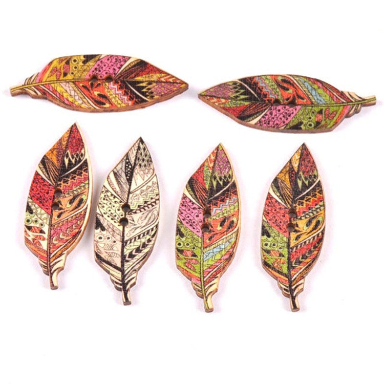 50 PCS Leaf Print Wooden Button Clothing Button