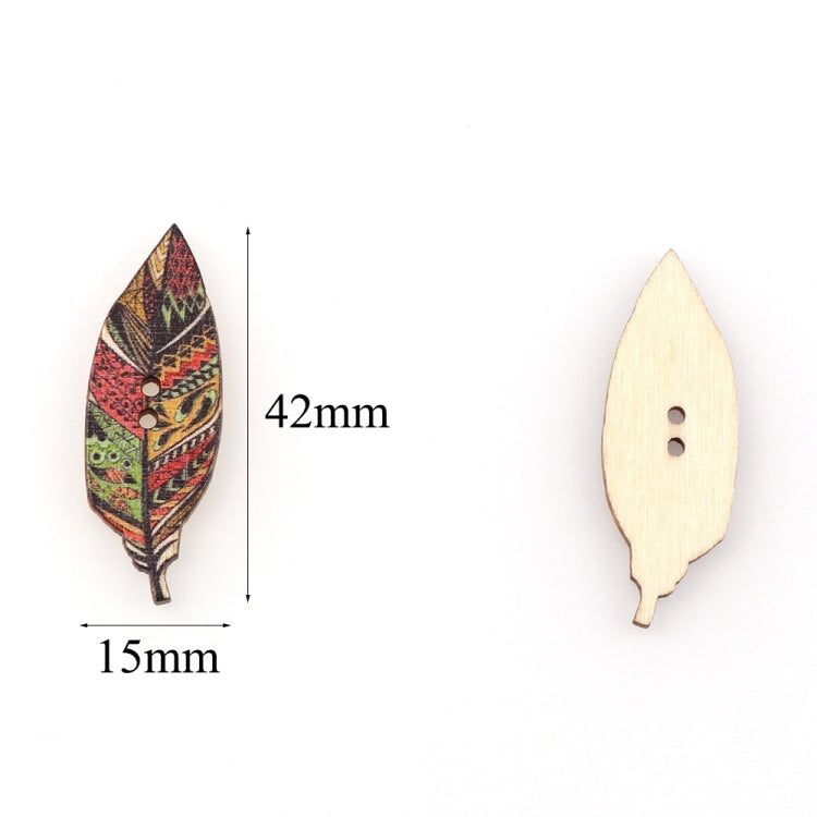 50 PCS Leaf Print Wooden Button Clothing Button