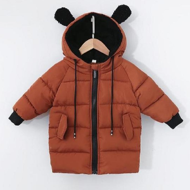 Winter Children Mid-length Thick Warm Down Jacket Cartoon Animal Ear Shape Hooded Cotton Jacket, 80cm, 90cm, 100cm, 110cm, 130cm, 120cm