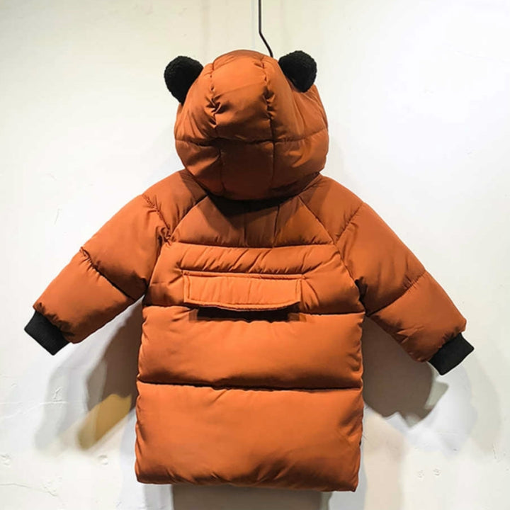 Winter Children Mid-length Thick Warm Down Jacket Cartoon Animal Ear Shape Hooded Cotton Jacket, 80cm, 90cm, 100cm, 110cm, 120cm, 130cm