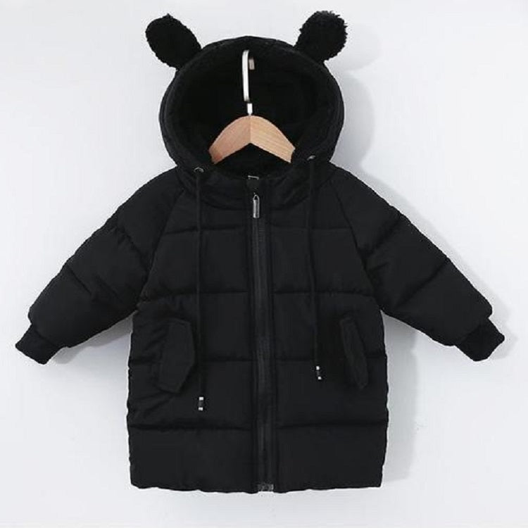 Winter Children Mid-length Thick Warm Down Jacket Cartoon Animal Ear Shape Hooded Cotton Jacket, 80cm, 90cm, 100cm, 110cm, 130cm, 120cm