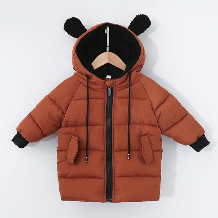 Winter Children Mid-length Thick Warm Down Jacket Cartoon Animal Ear Shape Hooded Cotton Jacket, 80cm, 90cm, 100cm, 110cm, 130cm, 120cm