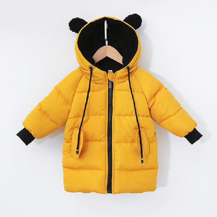 Winter Children Mid-length Thick Warm Down Jacket Cartoon Animal Ear Shape Hooded Cotton Jacket, 80cm, 90cm, 100cm, 110cm, 120cm, 130cm