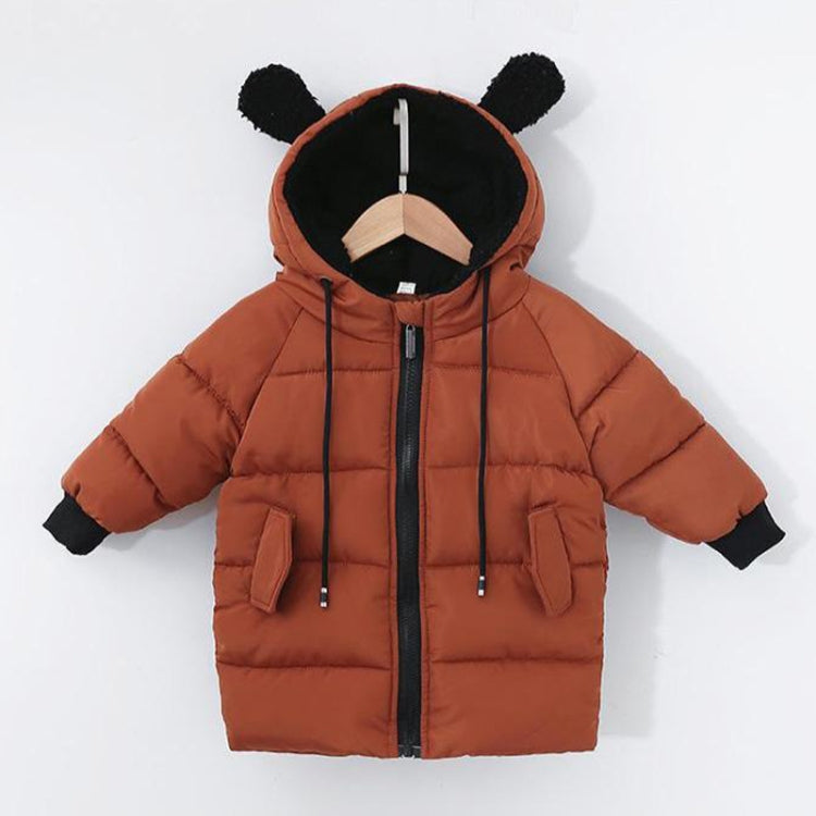 Winter Children Mid-length Thick Warm Down Jacket Cartoon Animal Ear Shape Hooded Cotton Jacket, 80cm, 90cm, 100cm, 110cm, 120cm, 130cm