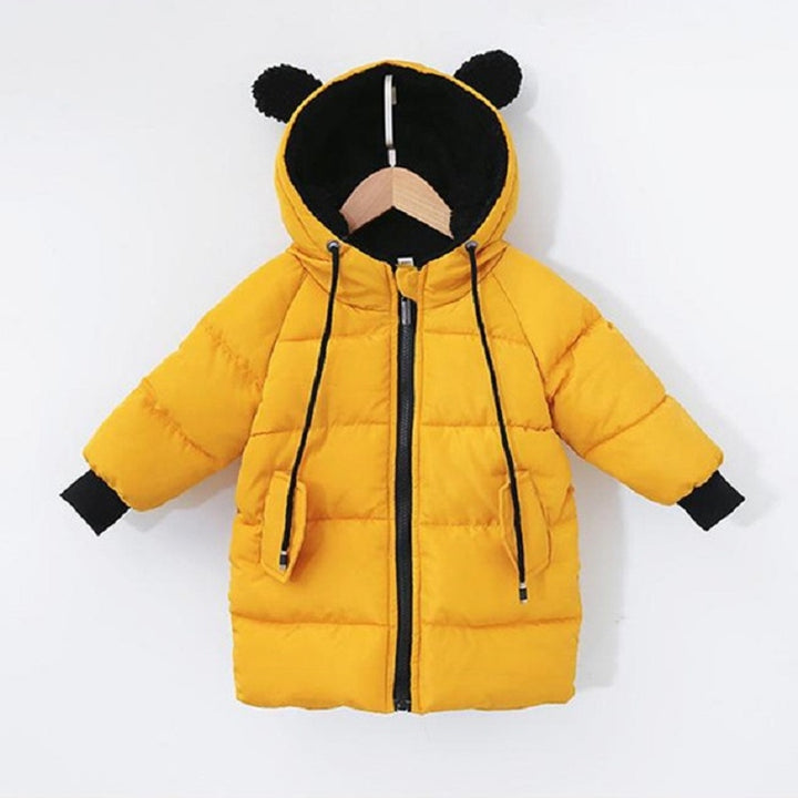 Winter Children Mid-length Thick Warm Down Jacket Cartoon Animal Ear Shape Hooded Cotton Jacket, 80cm, 90cm, 100cm, 110cm, 130cm, 120cm