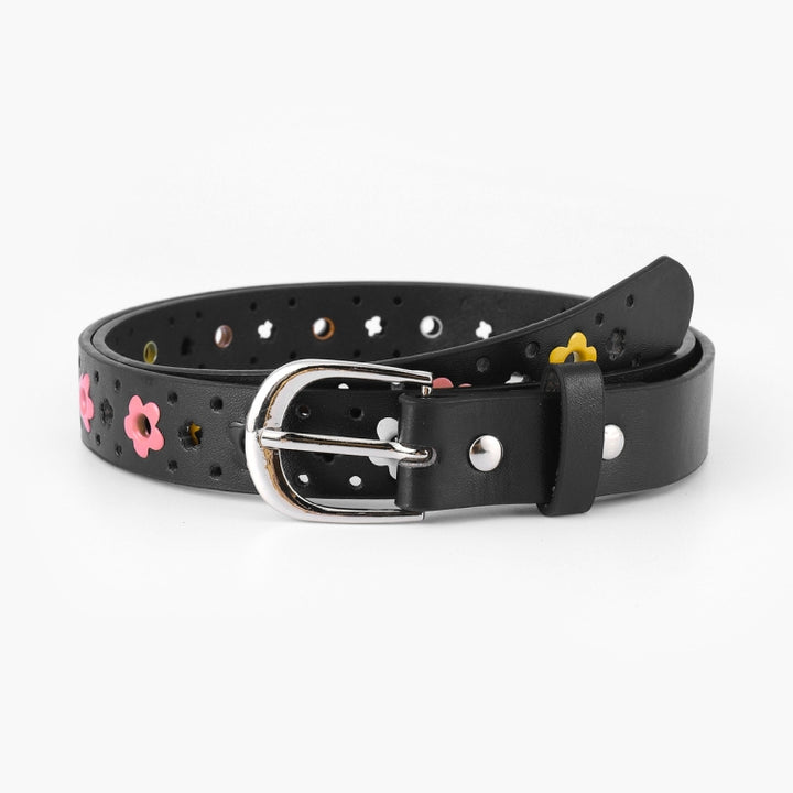 Flowers Pattern Hollow PU Leather Belt for Children