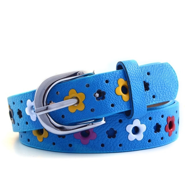 Flowers Pattern Hollow PU Leather Belt for Children