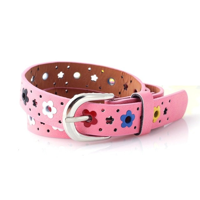 Flowers Pattern Hollow PU Leather Belt for Children