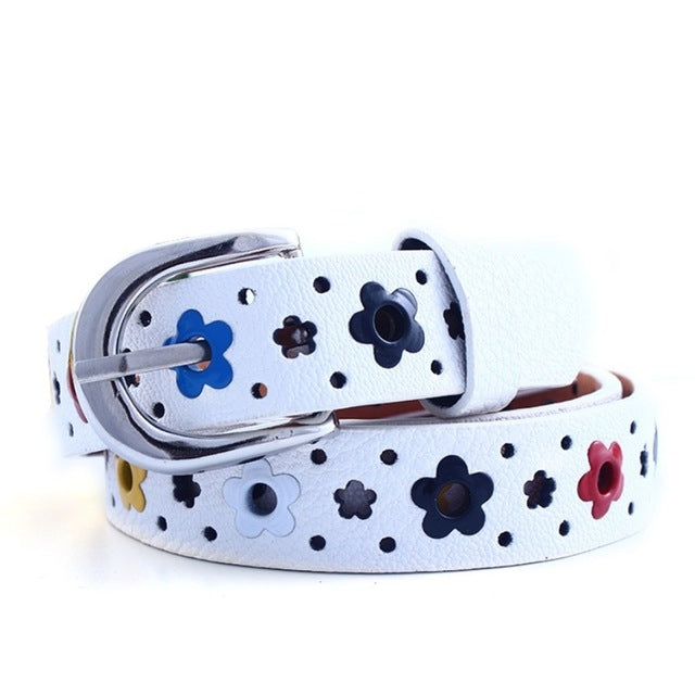 Flowers Pattern Hollow PU Leather Belt for Children