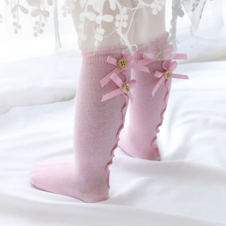 Baby Cute High Knee Fungus Lace Bow Socks, S, M, L, XL