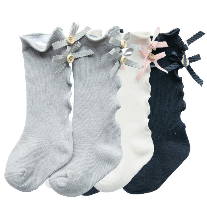 Baby Cute High Knee Fungus Lace Bow Socks, S, M, L, XL